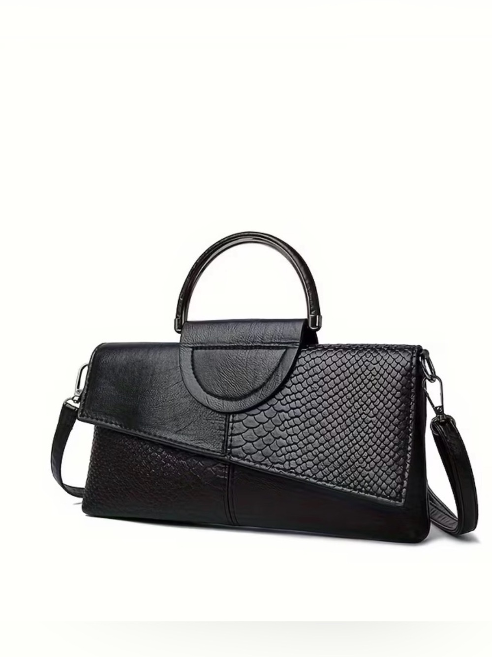 Black Structured Top-Handle Satchel Bag